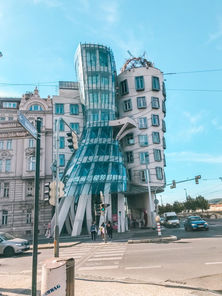 dancing house, slanted building, prague