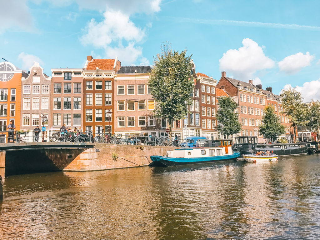 houses, boats, river, canal, Amsterdam