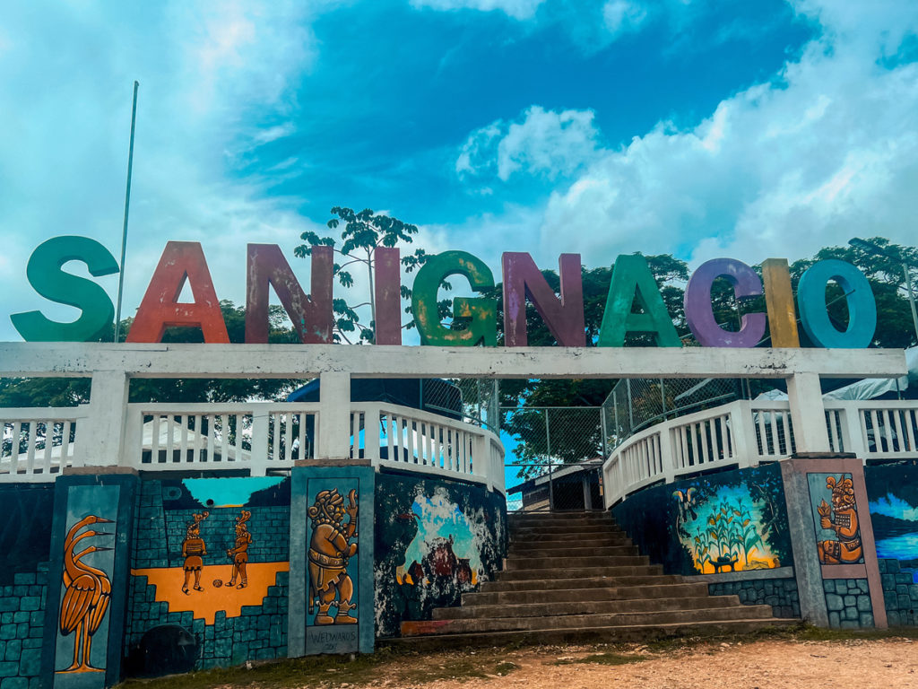 A photo of a colourful sign saying San Ignacio