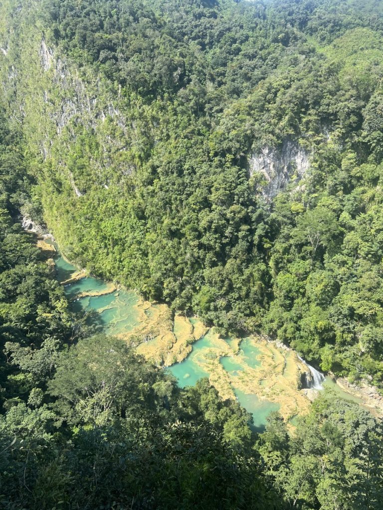 viewpoint showing the pools at Semuc Champey that is surrounded my green forest