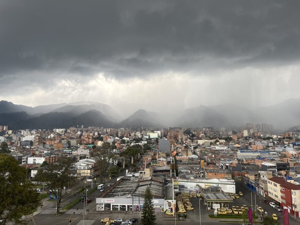 photo of dark clouds over the city of Bogota Colombia