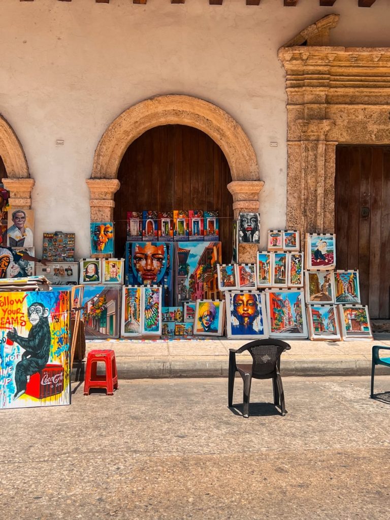 photo of canvas artwork in the streets of cartagena